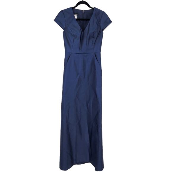 Alfred Sung D779 V-Neck Satin CAP Sleeve Pockets Midnight Dress Gown Size 2 - Picture 2 of 7